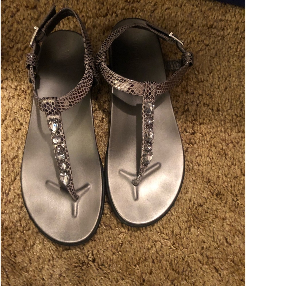 Vionic Palm Boca Pewter Grey Snake Rhinestone‎ Thong Sandal